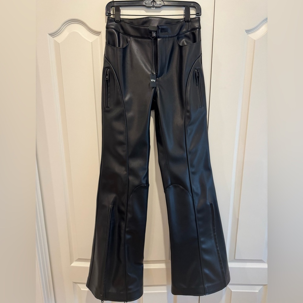 KHY Faux Leather Black Flared Pants